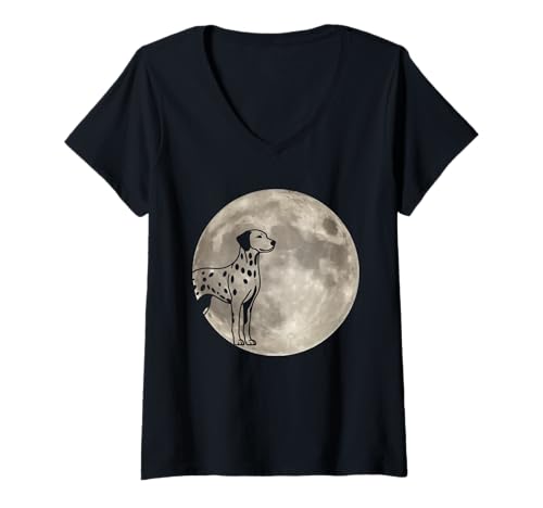 Damen Hund Dalmatiner T-Shirt mit V-Ausschnitt Damen Hund Dalmatiner T-Shirt mit V-Ausschnitt von Hunderasse Dalmatiner