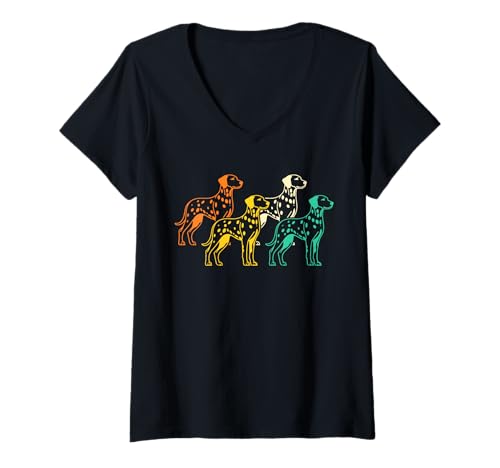 Damen Hund Dalmatiner T-Shirt mit V-Ausschnitt Damen Hund Dalmatiner T-Shirt mit V-Ausschnitt von Hunderasse Dalmatiner
