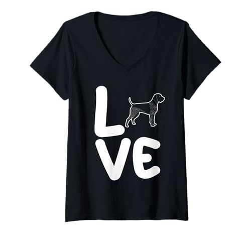 Damen Hund Deutsch Kurzhaar T-Shirt mit V-Ausschnitt Damen Hund Deutsch Kurzhaar T-Shirt mit V-Ausschnitt von Hunderasse Deutsch Kurzhaar