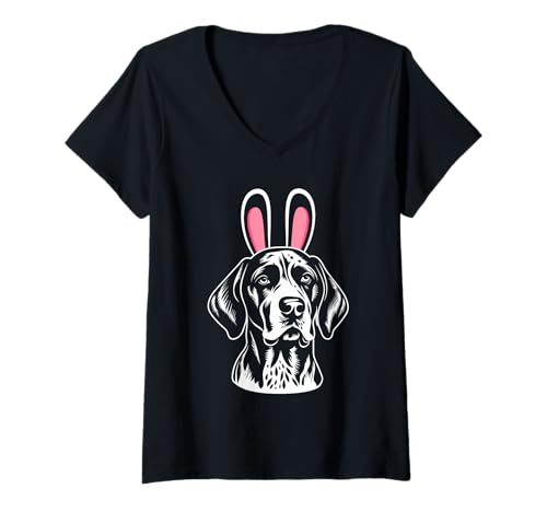 Damen Hund Deutsch Kurzhaar T-Shirt mit V-Ausschnitt Damen Hund Deutsch Kurzhaar T-Shirt mit V-Ausschnitt von Hunderasse Deutsch Kurzhaar
