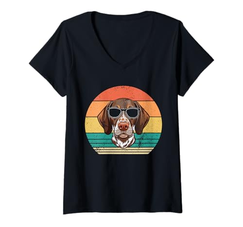 Damen Hund Deutsch Kurzhaar T-Shirt mit V-Ausschnitt Damen Hund Deutsch Kurzhaar T-Shirt mit V-Ausschnitt von Hunderasse Deutsch Kurzhaar