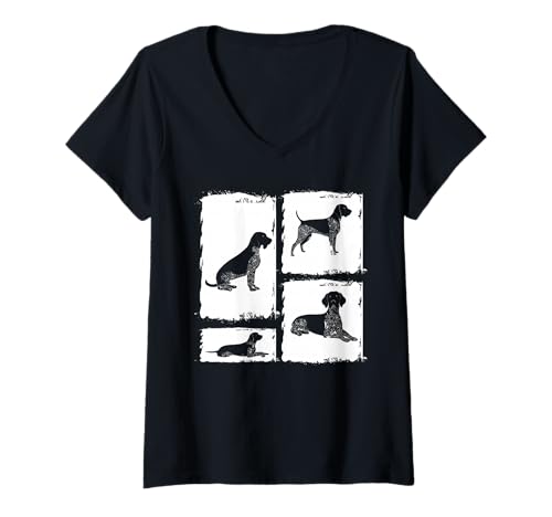 Damen Hund Deutsch Kurzhaar T-Shirt mit V-Ausschnitt Damen Hund Deutsch Kurzhaar T-Shirt mit V-Ausschnitt von Hunderasse Deutsch Kurzhaar