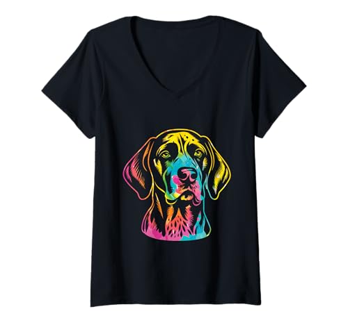Damen Hund Deutsch Kurzhaar T-Shirt mit V-Ausschnitt Damen Hund Deutsch Kurzhaar T-Shirt mit V-Ausschnitt von Hunderasse Deutsch Kurzhaar