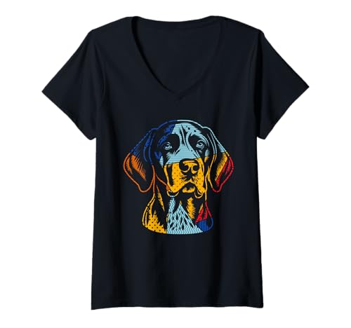 Damen Hund Deutsch Kurzhaar T-Shirt mit V-Ausschnitt Damen Hund Deutsch Kurzhaar T-Shirt mit V-Ausschnitt von Hunderasse Deutsch Kurzhaar