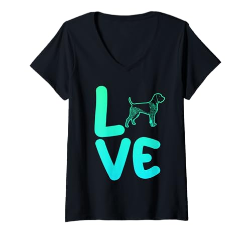 Damen Hund Deutsch Kurzhaar T-Shirt mit V-Ausschnitt Damen Hund Deutsch Kurzhaar T-Shirt mit V-Ausschnitt von Hunderasse Deutsch Kurzhaar