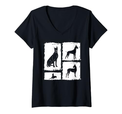 Damen Hund Deutsche Dogge T-Shirt mit V-Ausschnitt Damen Hund Deutsche Dogge T-Shirt mit V-Ausschnitt von Hunderasse Deutsche Dogge