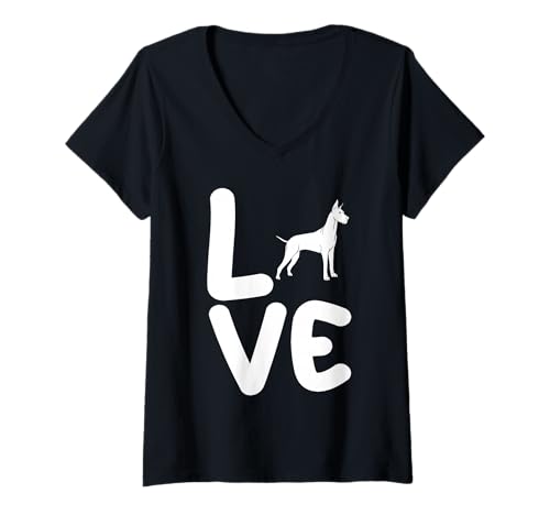 Damen Hund Deutsche Dogge T-Shirt mit V-Ausschnitt Damen Hund Deutsche Dogge T-Shirt mit V-Ausschnitt von Hunderasse Deutsche Dogge