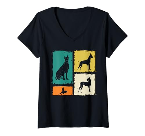 Damen Hund Deutsche Dogge T-Shirt mit V-Ausschnitt Damen Hund Deutsche Dogge T-Shirt mit V-Ausschnitt von Hunderasse Deutsche Dogge