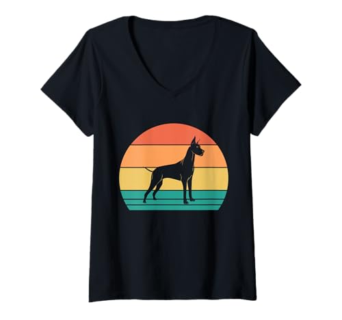 Damen Hund Deutsche Dogge T-Shirt mit V-Ausschnitt Damen Hund Deutsche Dogge T-Shirt mit V-Ausschnitt von Hunderasse Deutsche Dogge