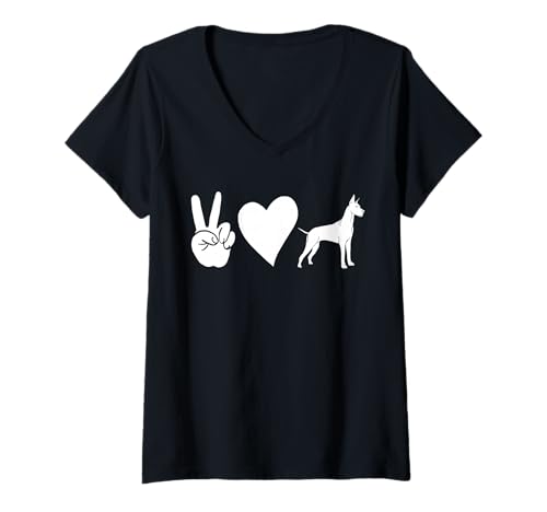 Damen Hund Deutsche Dogge T-Shirt mit V-Ausschnitt Damen Hund Deutsche Dogge T-Shirt mit V-Ausschnitt von Hunderasse Deutsche Dogge