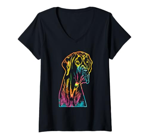 Damen Hund Deutsche Dogge T-Shirt mit V-Ausschnitt Damen Hund Deutsche Dogge T-Shirt mit V-Ausschnitt von Hunderasse Deutsche Dogge