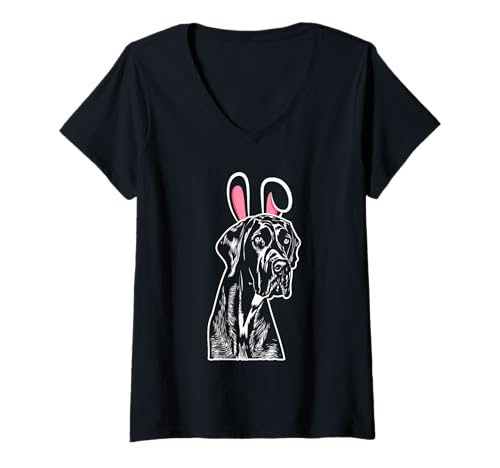 Damen Hund Deutsche Dogge T-Shirt mit V-Ausschnitt Damen Hund Deutsche Dogge T-Shirt mit V-Ausschnitt von Hunderasse Deutsche Dogge