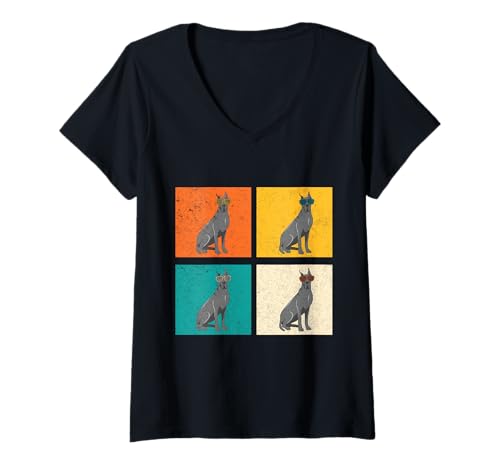 Damen Hund Deutsche Dogge T-Shirt mit V-Ausschnitt Damen Hund Deutsche Dogge T-Shirt mit V-Ausschnitt von Hunderasse Deutsche Dogge