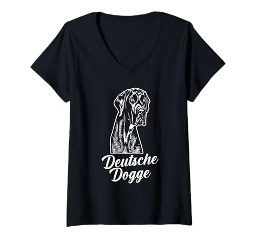 Damen Hund Deutsche Dogge T-Shirt mit V-Ausschnitt Damen Hund Deutsche Dogge T-Shirt mit V-Ausschnitt von Hunderasse Deutsche Dogge