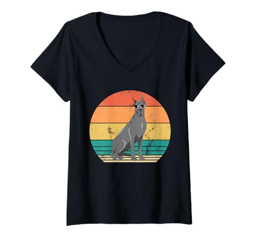 Damen Hund Deutsche Dogge T-Shirt mit V-Ausschnitt Damen Hund Deutsche Dogge T-Shirt mit V-Ausschnitt von Hunderasse Deutsche Dogge