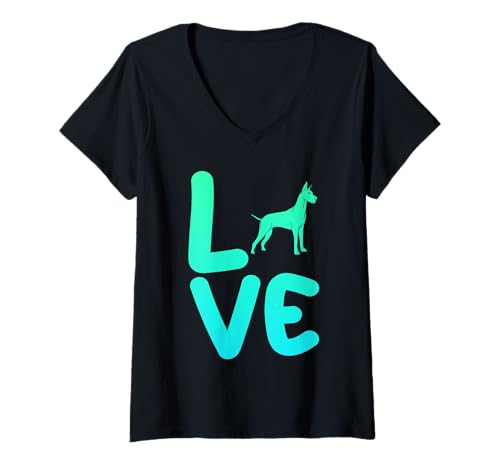 Damen Hund Deutsche Dogge T-Shirt mit V-Ausschnitt Damen Hund Deutsche Dogge T-Shirt mit V-Ausschnitt von Hunderasse Deutsche Dogge
