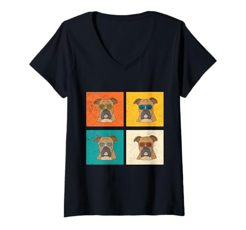 Damen Hund Deutscher Boxer T-Shirt mit V-Ausschnitt Damen Hund Deutscher Boxer T-Shirt mit V-Ausschnitt von Hunderasse Deutscher Boxer