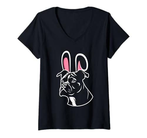 Damen Hund Deutscher Boxer T-Shirt mit V-Ausschnitt Damen Hund Deutscher Boxer T-Shirt mit V-Ausschnitt von Hunderasse Deutscher Boxer