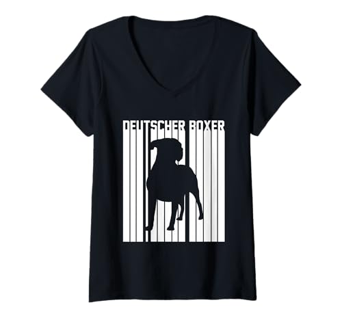 Damen Hund Deutscher Boxer T-Shirt mit V-Ausschnitt Damen Hund Deutscher Boxer T-Shirt mit V-Ausschnitt von Hunderasse Deutscher Boxer