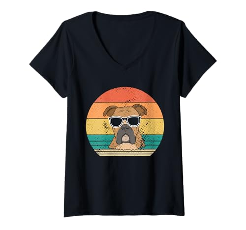 Damen Hund Deutscher Boxer T-Shirt mit V-Ausschnitt Damen Hund Deutscher Boxer T-Shirt mit V-Ausschnitt von Hunderasse Deutscher Boxer