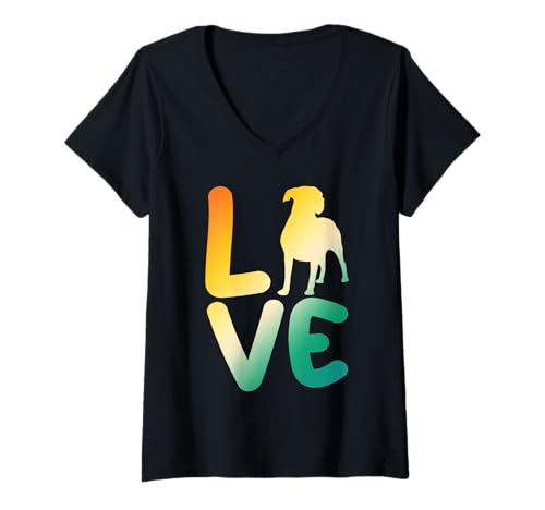 Damen Hund Deutscher Boxer T-Shirt mit V-Ausschnitt Damen Hund Deutscher Boxer T-Shirt mit V-Ausschnitt von Hunderasse Deutscher Boxer
