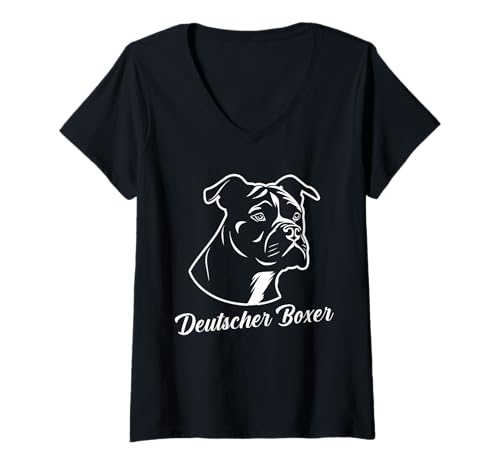 Damen Hund Deutscher Boxer T-Shirt mit V-Ausschnitt Damen Hund Deutscher Boxer T-Shirt mit V-Ausschnitt von Hunderasse Deutscher Boxer