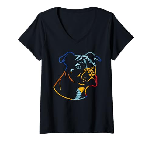 Damen Hund Deutscher Boxer T-Shirt mit V-Ausschnitt Damen Hund Deutscher Boxer T-Shirt mit V-Ausschnitt von Hunderasse Deutscher Boxer