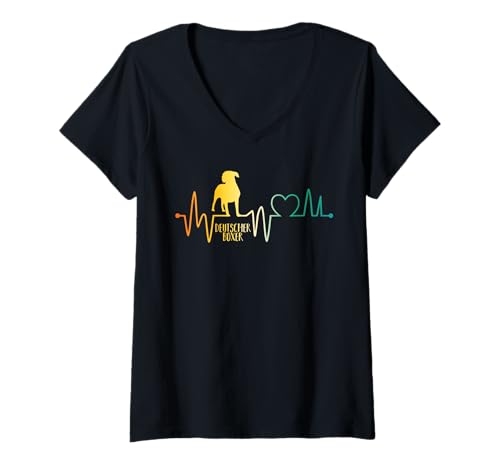 Damen Hund Deutscher Boxer T-Shirt mit V-Ausschnitt Damen Hund Deutscher Boxer T-Shirt mit V-Ausschnitt von Hunderasse Deutscher Boxer