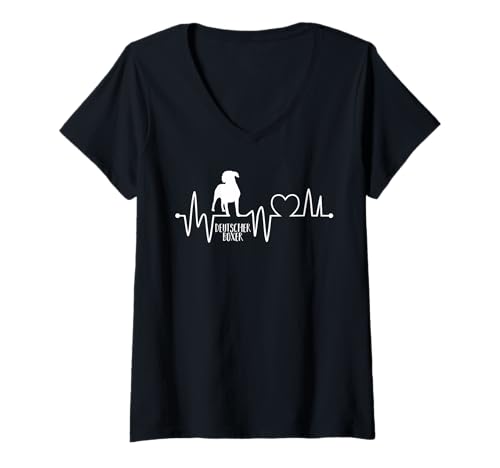Damen Hund Deutscher Boxer T-Shirt mit V-Ausschnitt Damen Hund Deutscher Boxer T-Shirt mit V-Ausschnitt von Hunderasse Deutscher Boxer