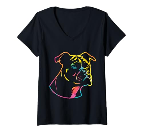 Damen Hund Deutscher Boxer T-Shirt mit V-Ausschnitt Damen Hund Deutscher Boxer T-Shirt mit V-Ausschnitt von Hunderasse Deutscher Boxer