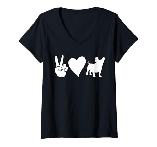 Damen Hund Französische Bulldogge T-Shirt mit V-Ausschnitt Damen Hund Französische Bulldogge T-Shirt mit V-Ausschnitt von Hunderasse Französische Bulldogge