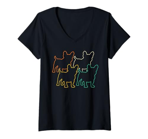 Damen Hund Französische Bulldogge T-Shirt mit V-Ausschnitt Damen Hund Französische Bulldogge T-Shirt mit V-Ausschnitt von Hunderasse Französische Bulldogge