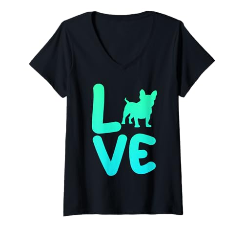 Damen Hund Französische Bulldogge T-Shirt mit V-Ausschnitt Damen Hund Französische Bulldogge T-Shirt mit V-Ausschnitt von Hunderasse Französische Bulldogge