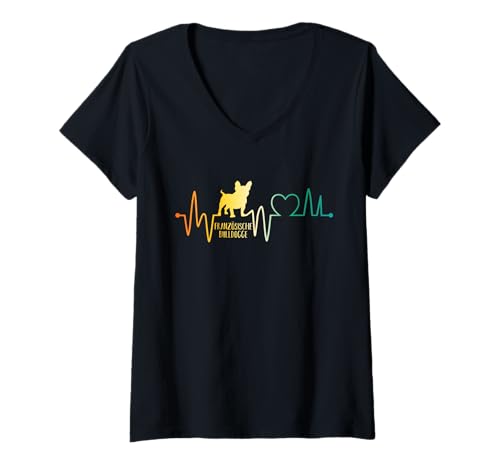 Damen Hund Französische Bulldogge T-Shirt mit V-Ausschnitt Damen Hund Französische Bulldogge T-Shirt mit V-Ausschnitt von Hunderasse Französische Bulldogge