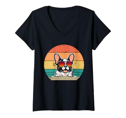 Damen Hund Französische Bulldogge T-Shirt mit V-Ausschnitt Damen Hund Französische Bulldogge T-Shirt mit V-Ausschnitt von Hunderasse Französische Bulldogge