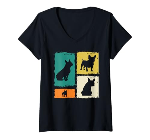 Damen Hund Französische Bulldogge T-Shirt mit V-Ausschnitt Damen Hund Französische Bulldogge T-Shirt mit V-Ausschnitt von Hunderasse Französische Bulldogge