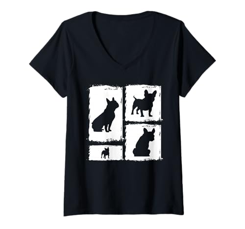 Damen Hund Französische Bulldogge T-Shirt mit V-Ausschnitt Damen Hund Französische Bulldogge T-Shirt mit V-Ausschnitt von Hunderasse Französische Bulldogge
