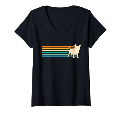 Damen Hund Französische Bulldogge T-Shirt mit V-Ausschnitt Damen Hund Französische Bulldogge T-Shirt mit V-Ausschnitt von Hunderasse Französische Bulldogge