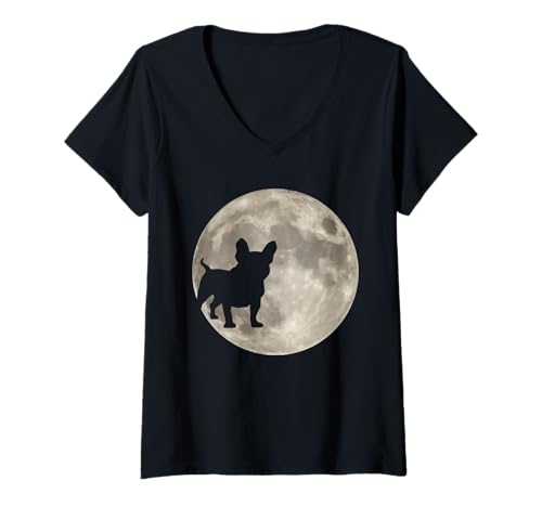 Damen Hund Französische Bulldogge T-Shirt mit V-Ausschnitt Damen Hund Französische Bulldogge T-Shirt mit V-Ausschnitt von Hunderasse Französische Bulldogge