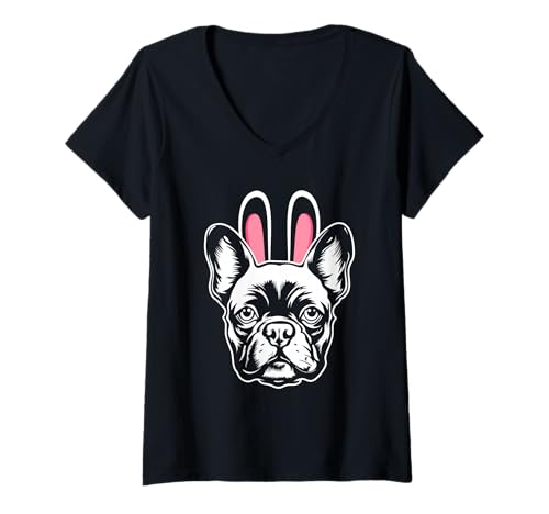 Damen Hund Französische Bulldogge T-Shirt mit V-Ausschnitt Damen Hund Französische Bulldogge T-Shirt mit V-Ausschnitt von Hunderasse Französische Bulldogge