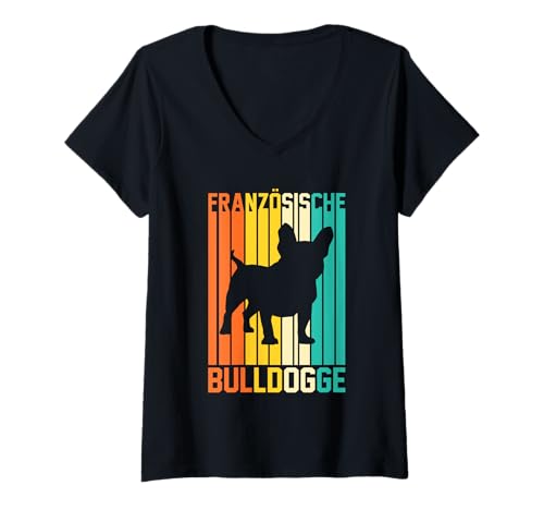 Damen Hund Französische Bulldogge T-Shirt mit V-Ausschnitt Damen Hund Französische Bulldogge T-Shirt mit V-Ausschnitt von Hunderasse Französische Bulldogge