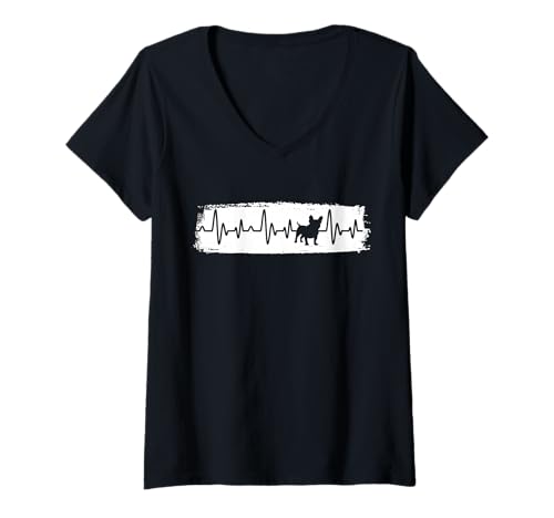 Damen Hund Französische Bulldogge T-Shirt mit V-Ausschnitt Damen Hund Französische Bulldogge T-Shirt mit V-Ausschnitt von Hunderasse Französische Bulldogge