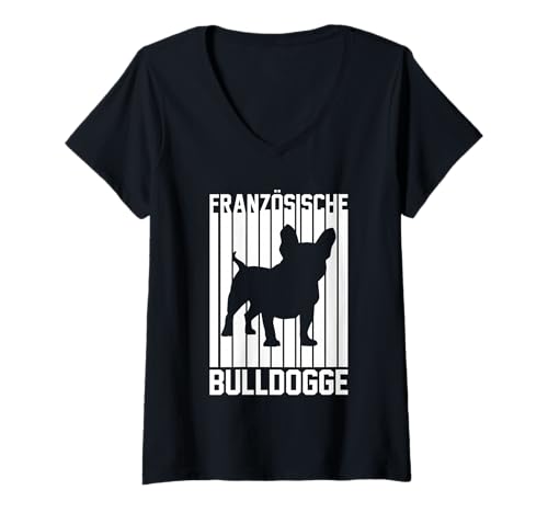 Damen Hund Französische Bulldogge T-Shirt mit V-Ausschnitt Damen Hund Französische Bulldogge T-Shirt mit V-Ausschnitt von Hunderasse Französische Bulldogge