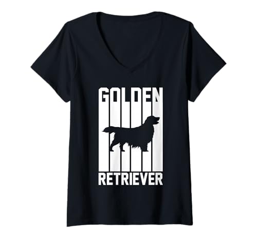 Damen Hund Golden Retriever T-Shirt mit V-Ausschnitt Damen Hund Golden Retriever T-Shirt mit V-Ausschnitt von Hunderasse Golden Retriever