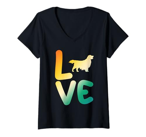 Damen Hund Golden Retriever T-Shirt mit V-Ausschnitt Damen Hund Golden Retriever T-Shirt mit V-Ausschnitt von Hunderasse Golden Retriever
