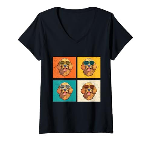 Damen Hund Golden Retriever T-Shirt mit V-Ausschnitt Damen Hund Golden Retriever T-Shirt mit V-Ausschnitt von Hunderasse Golden Retriever