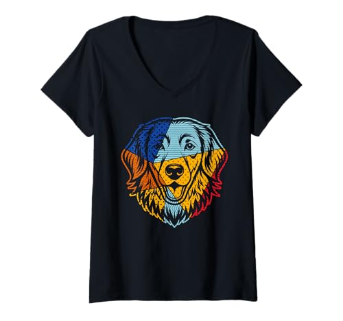 Damen Hund Golden Retriever T-Shirt mit V-Ausschnitt Damen Hund Golden Retriever T-Shirt mit V-Ausschnitt von Hunderasse Golden Retriever