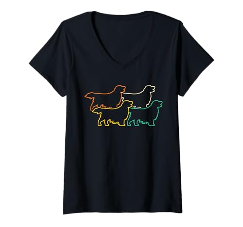 Damen Hund Golden Retriever T-Shirt mit V-Ausschnitt Damen Hund Golden Retriever T-Shirt mit V-Ausschnitt von Hunderasse Golden Retriever