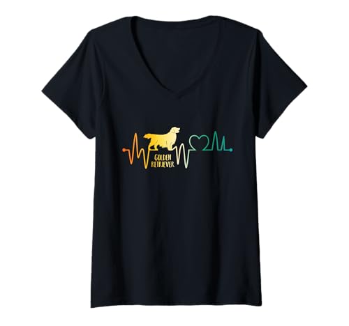 Damen Hund Golden Retriever T-Shirt mit V-Ausschnitt Damen Hund Golden Retriever T-Shirt mit V-Ausschnitt von Hunderasse Golden Retriever
