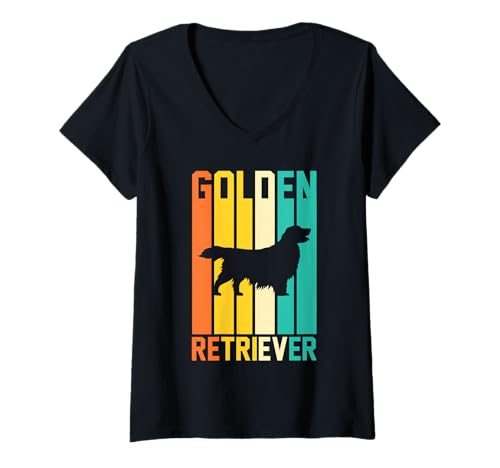 Damen Hund Golden Retriever T-Shirt mit V-Ausschnitt Damen Hund Golden Retriever T-Shirt mit V-Ausschnitt von Hunderasse Golden Retriever
